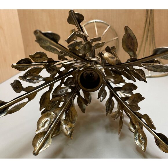 Vintage Gold Metal Candle Holders Set Of 2 - Wheat Design Floral Motif With Bow - Picture 5 of 9